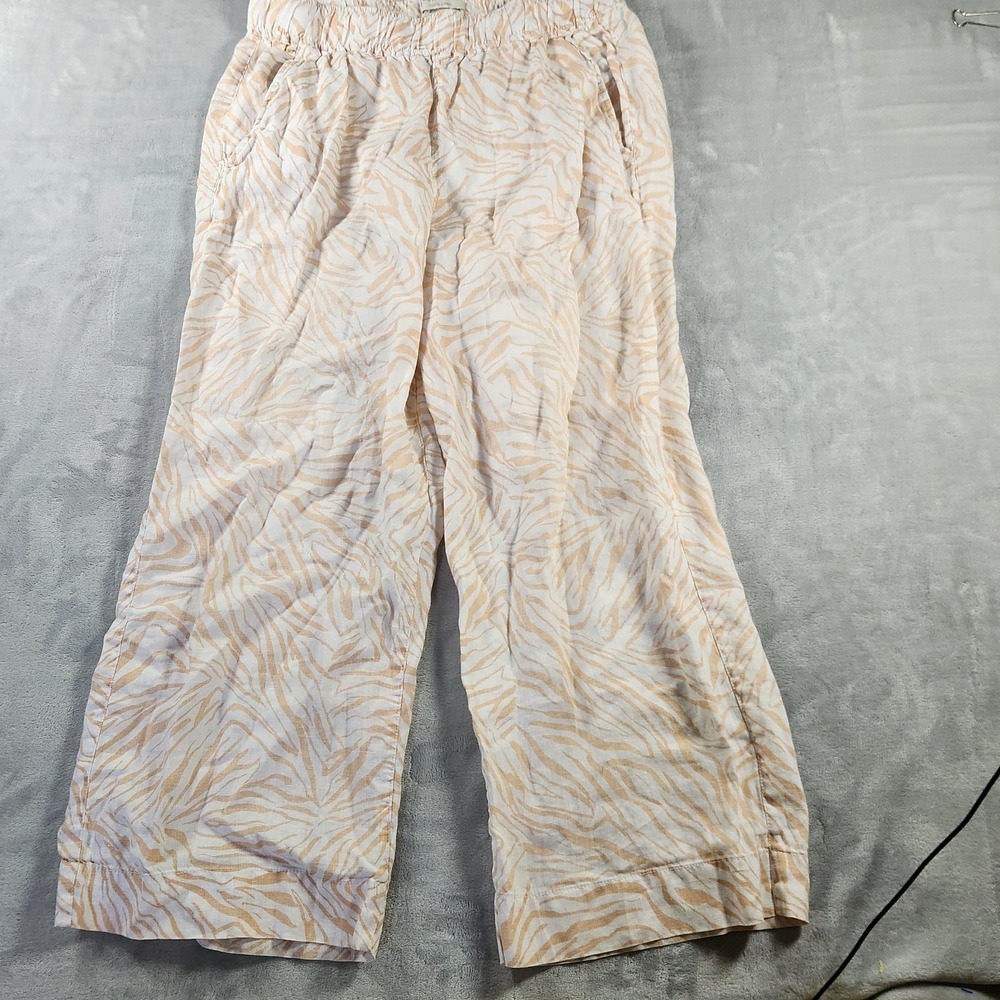 Cynthia Rowley Animal Print Linen Pull On‎ Pants Elastic Waist Pockets Size Med